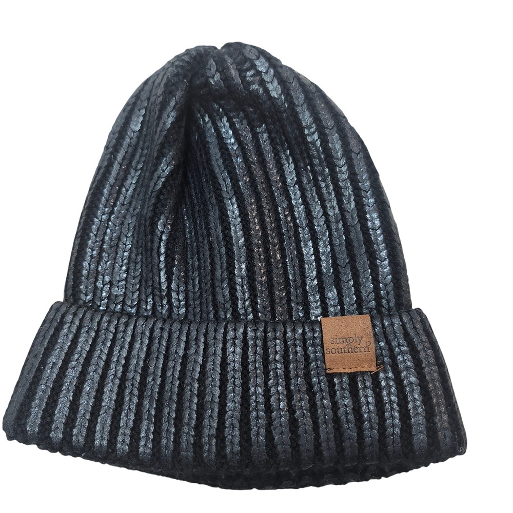 Simply Southern‎ Black Knit Beanie Hat Metallic Sparkle Warm Winter Cap